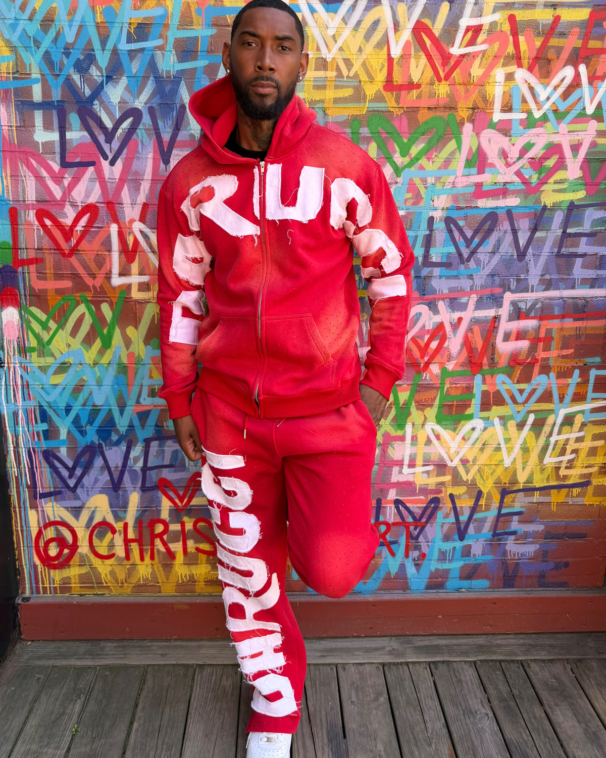 MEN TRACKSUITS- RED/WHITE (RHINESTONES)