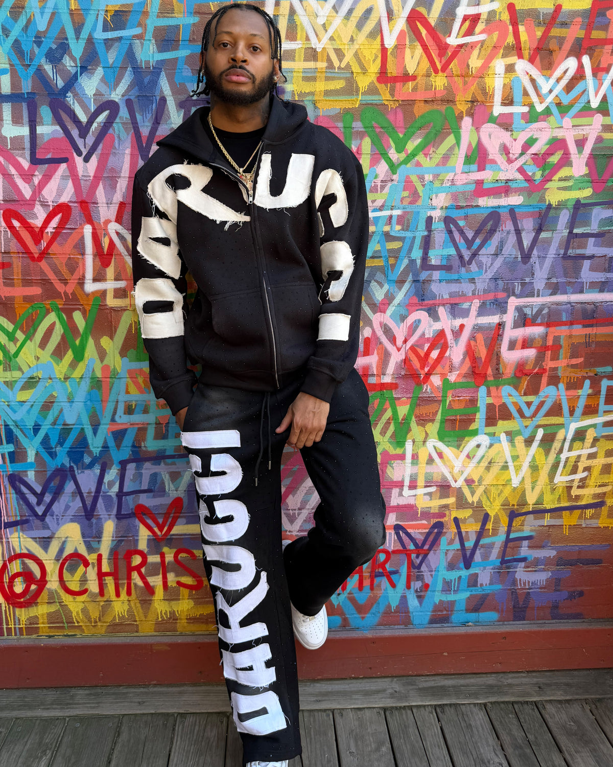 MEN TRACKSUITS- BLACK/WHITE (RHINESTONES)