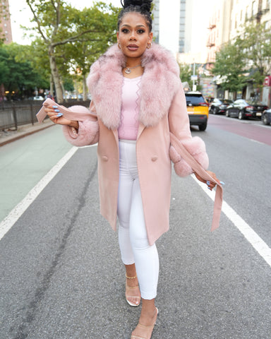 WOMEN - PINK CASHMERE PCOAT WITH FOX FUR