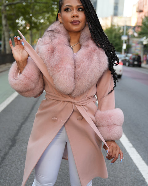 WOMEN - PINK CASHMERE PCOAT WITH FOX FUR