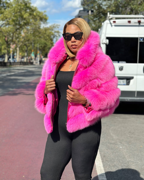 WOMEN 3 IN 1 WAIST LENGTH FOX FUR- PINK – DaRucci Leather WOMEN 3 IN 1 WAIST LENGTH FOX FUR- PINK – DaRucci Leather