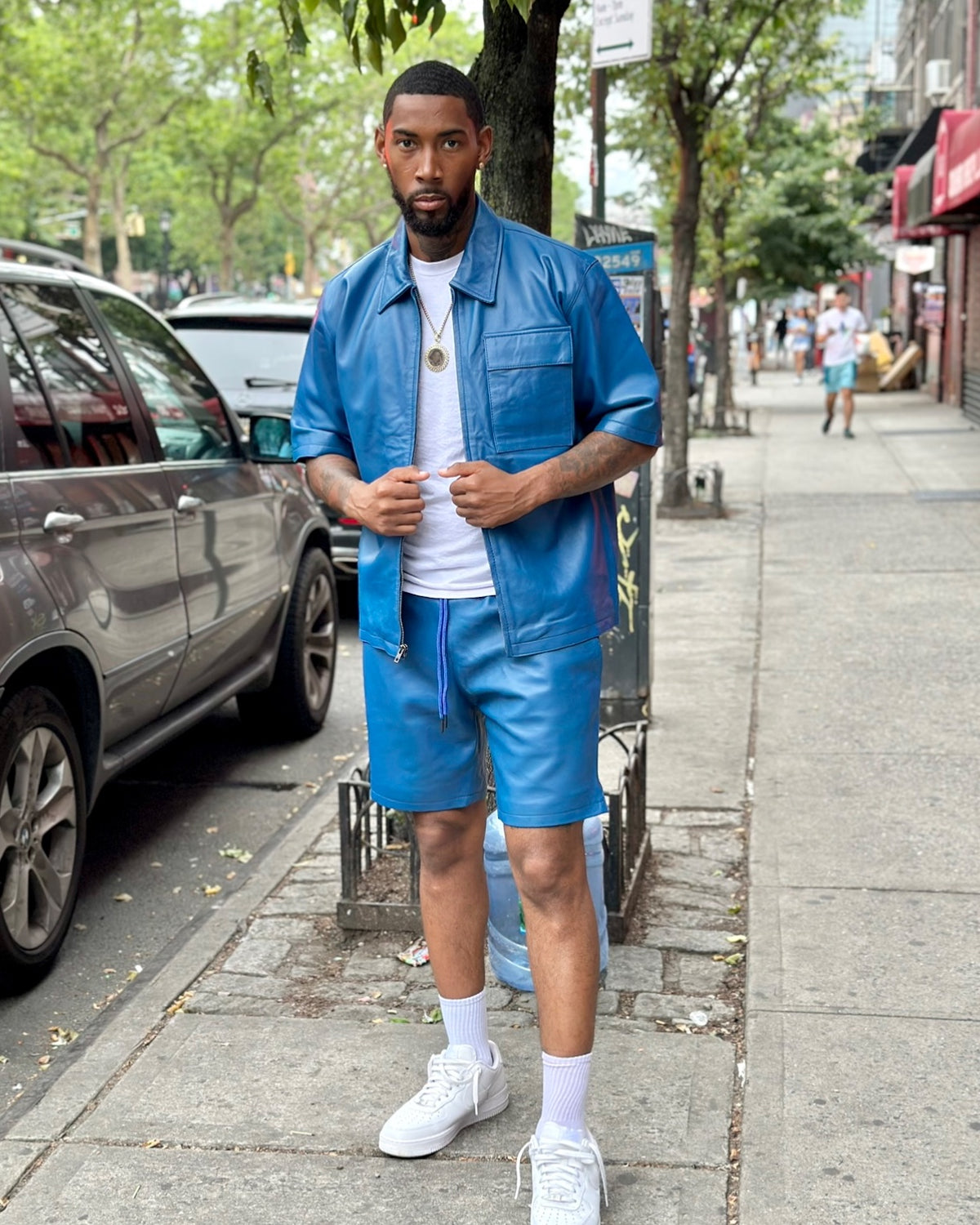 LEATHER SHIRT & SHORTS- ROYAL BLUE