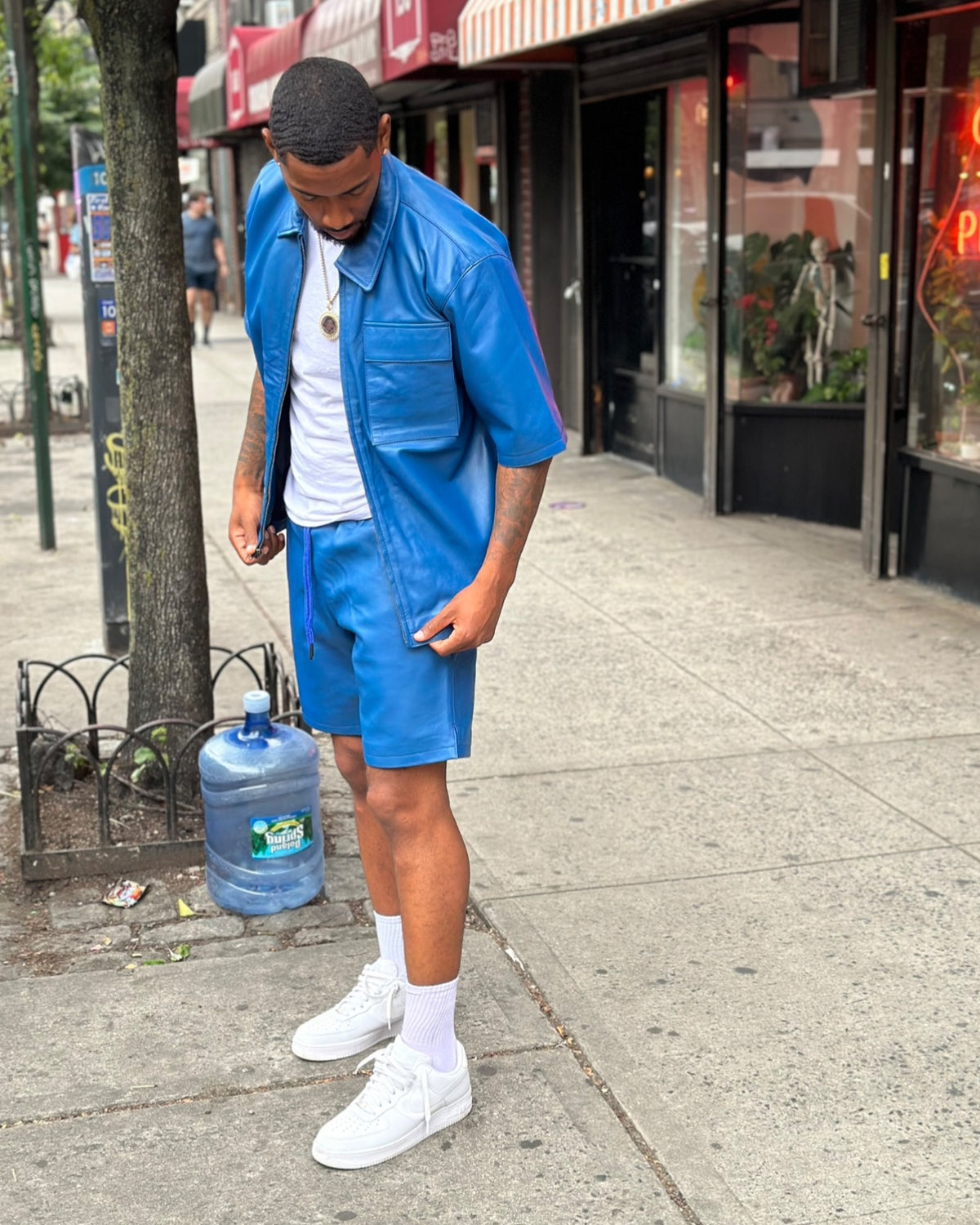 LEATHER SHIRT & SHORTS- ROYAL BLUE