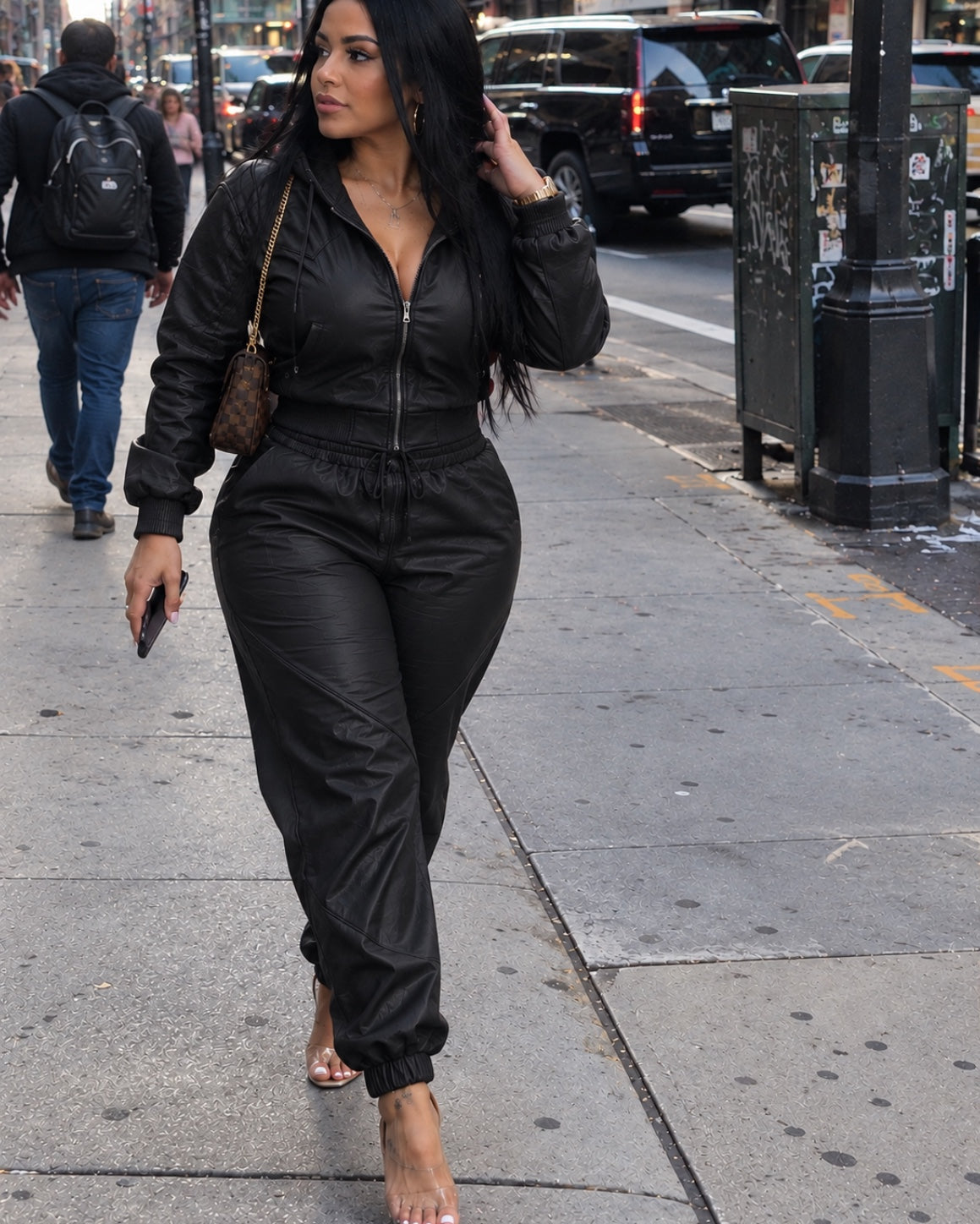 WOMEN- LEATHER SET - ALL BLACK