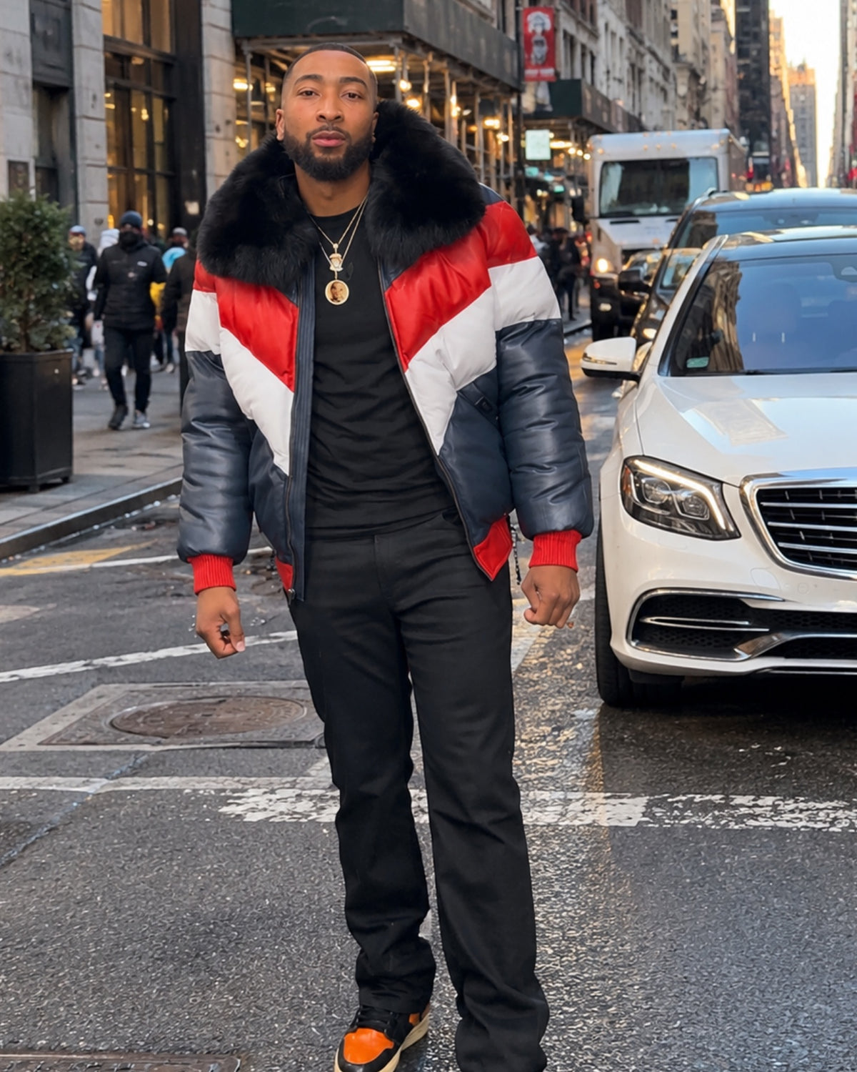MEN V BOMBER- MULTI COLOR RED/WHITE/BLUE