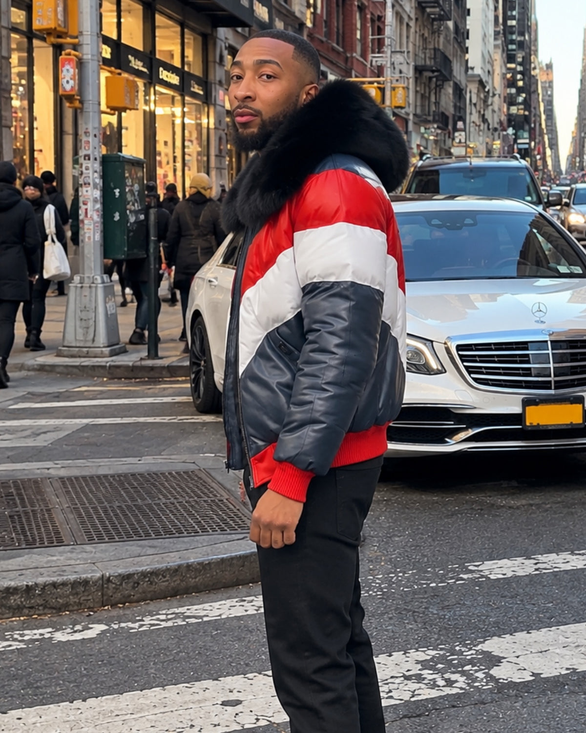 MEN V BOMBER- MULTI COLOR RED/WHITE/BLUE