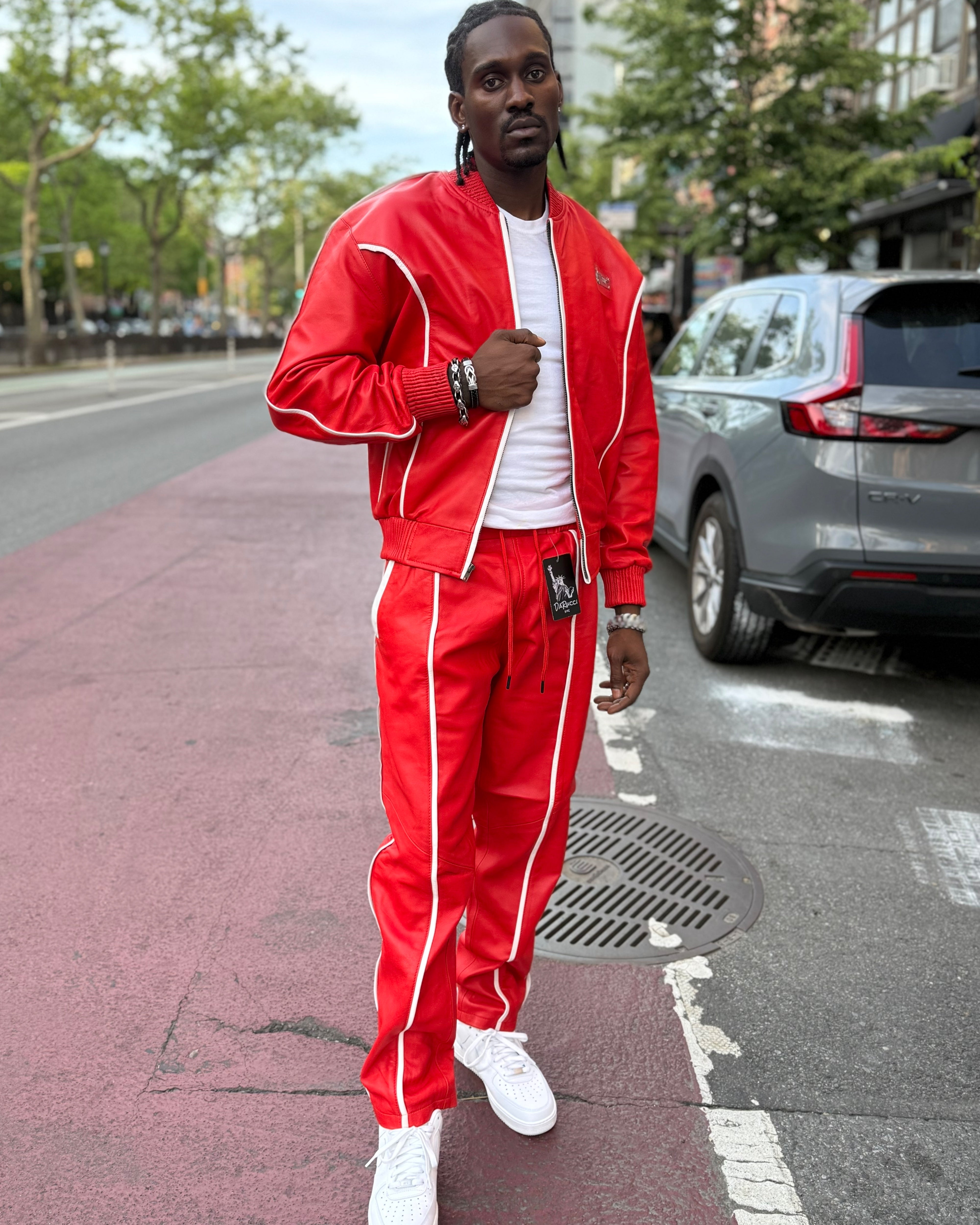 MEN LEATHER SUIT- RED & WHITE (50 CENT EDITION)