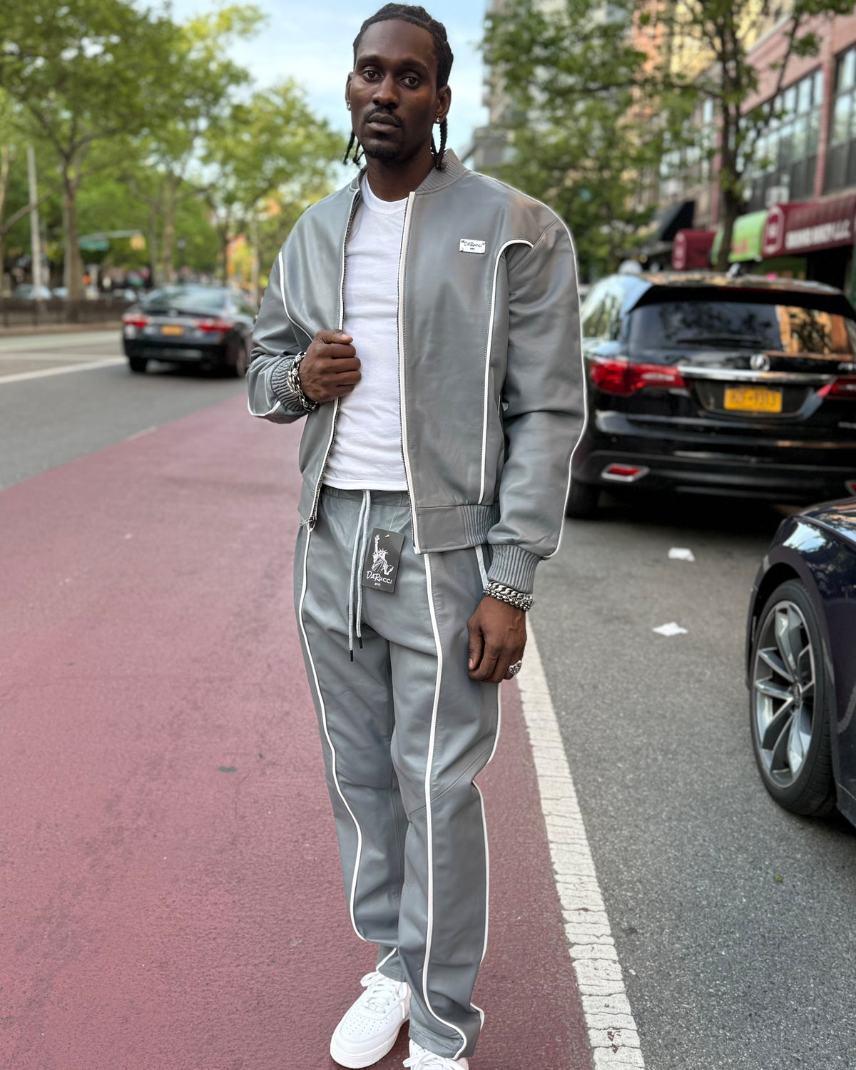 MEN LEATHER SUIT- GREY
