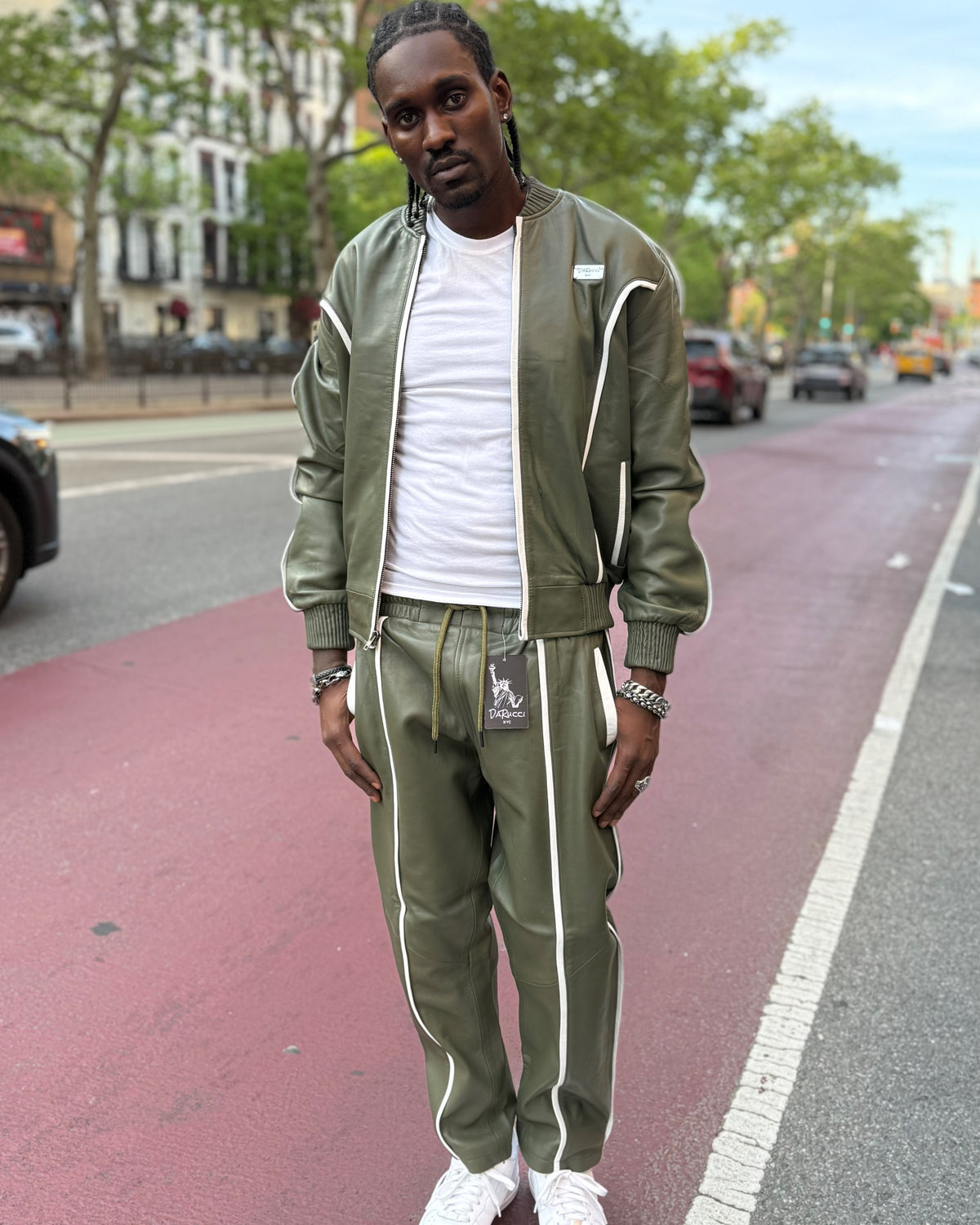 MEN LEATHER SUIT- GREEN & WHITE
