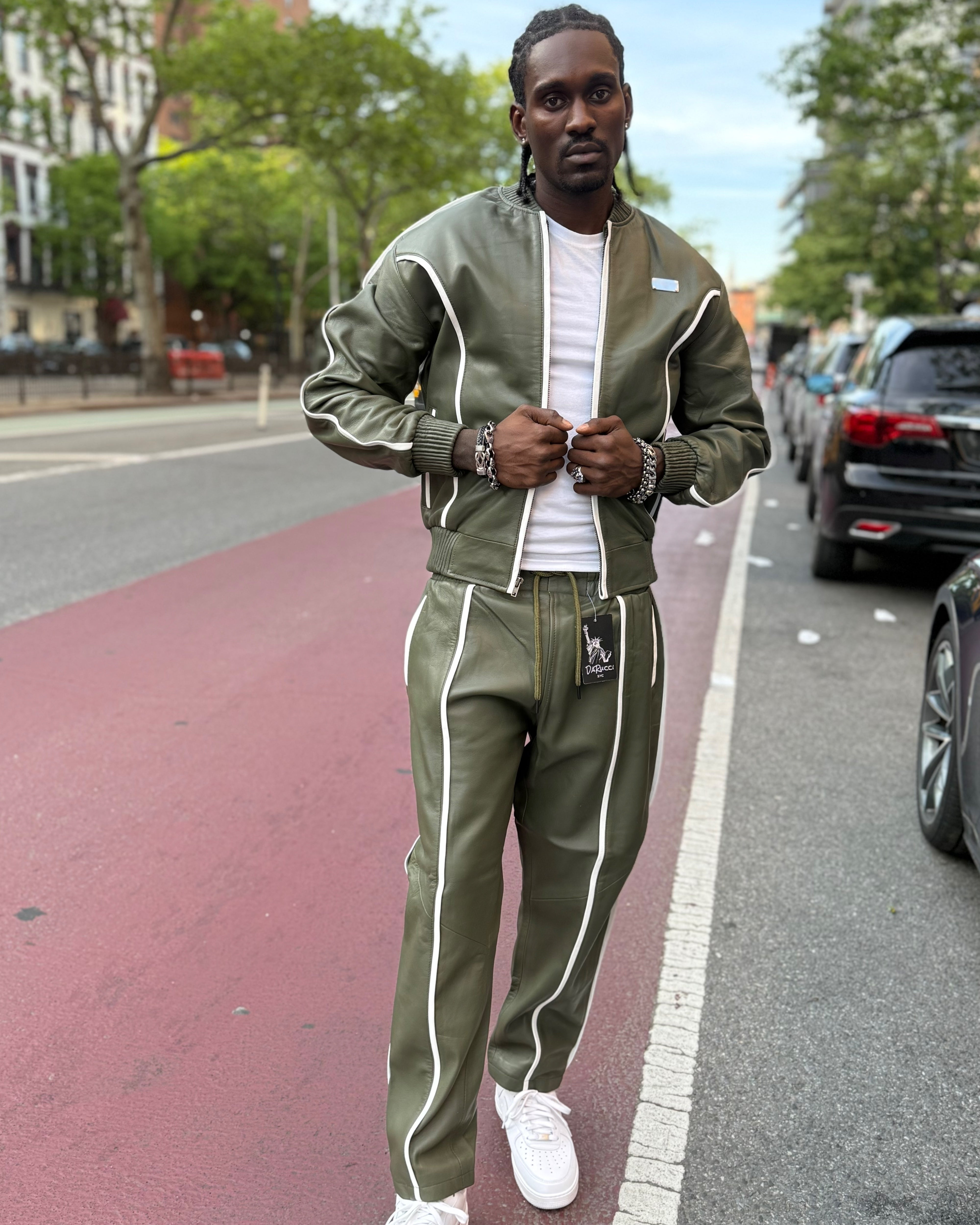 MEN LEATHER SUIT- GREEN & WHITE