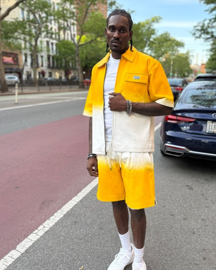LEATHER SHIRT & SHORTS- YELLOW & WHITE