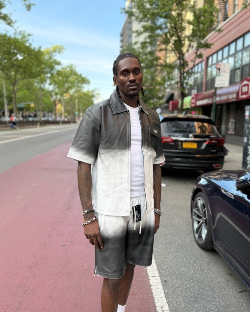 LEATHER SHIRT & SHORTS- BLACK & WHITE