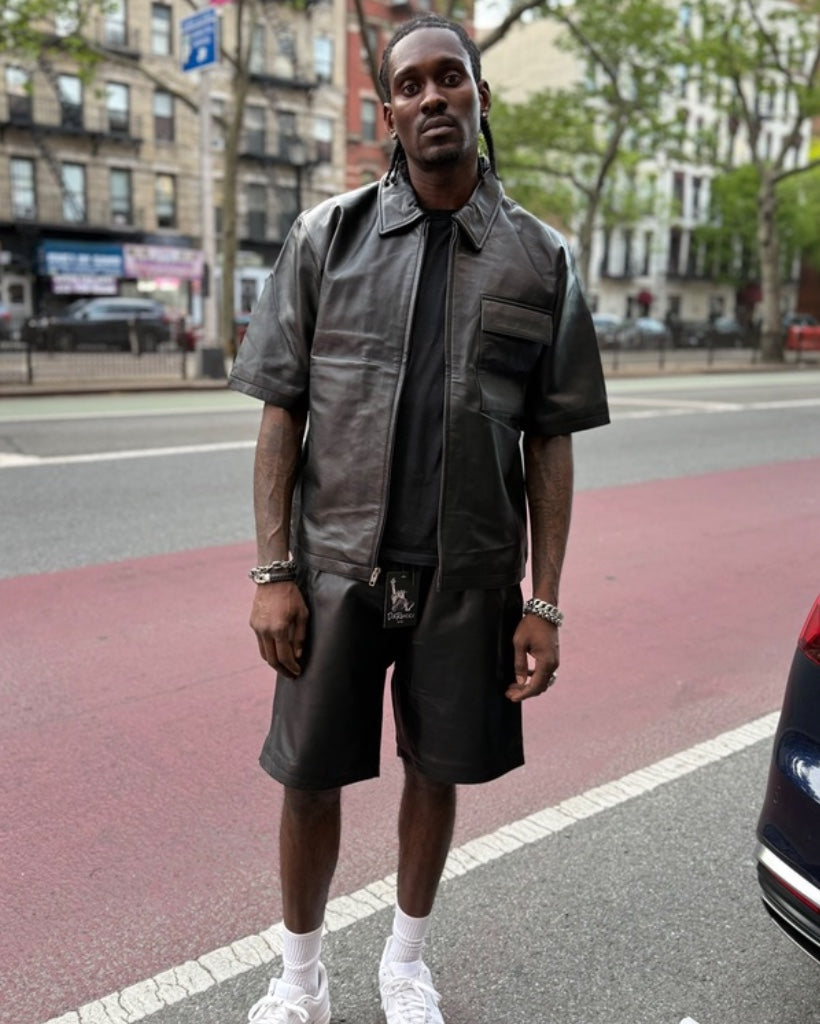 LEATHER SHIRT & SHORTS- BLACK