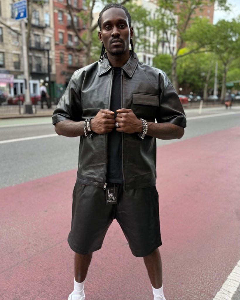 Leather Jacket With Shorts LEATHER SHIRT SHORTS- BLACK