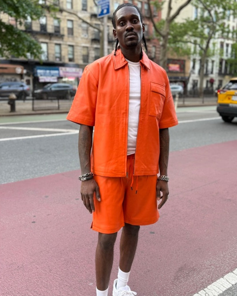 LEATHER SHIRT & SHORTS- ORANGE