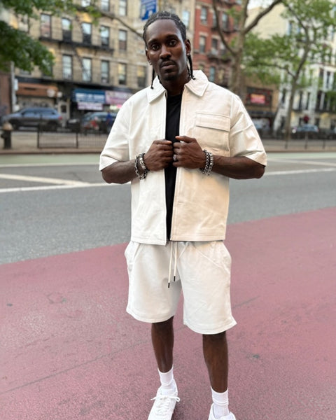 LEATHER SHIRT & SHORTS- WHITE – DaRucci Leather