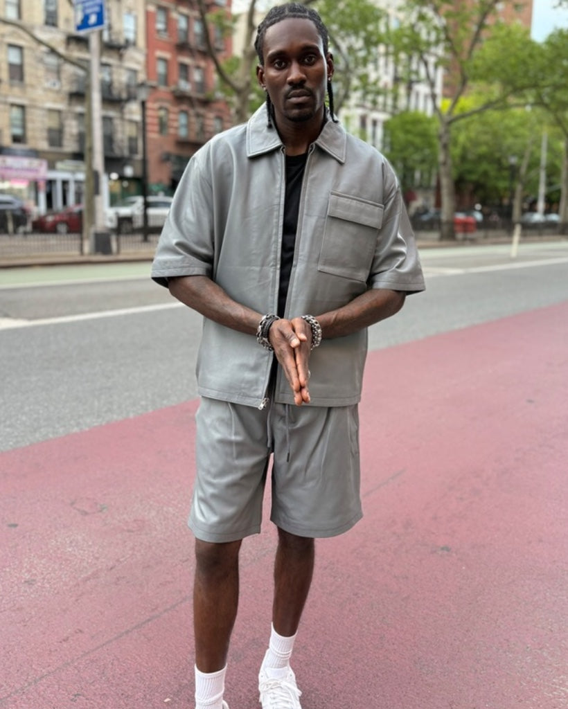 LEATHER SHIRT & SHORTS- GREY