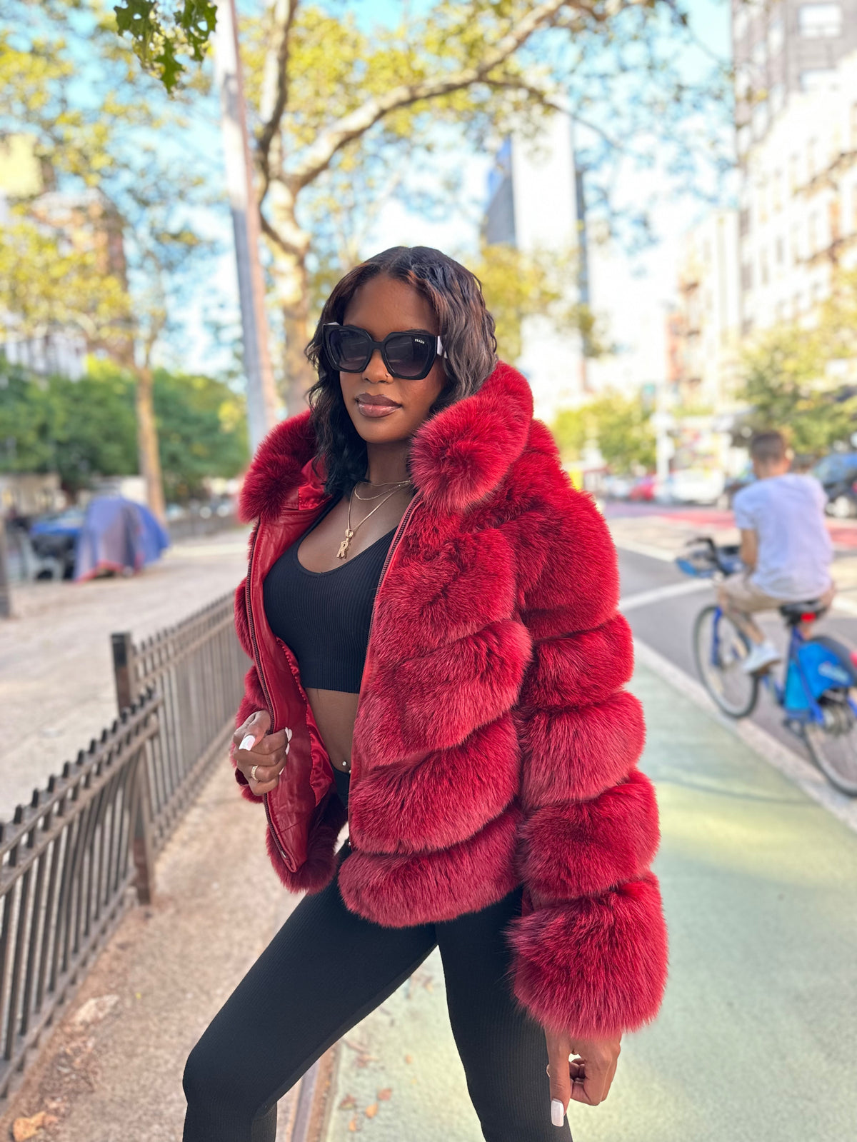 WOMEN 3 IN 1 WAIST LENGTH FOX FUR- WINE