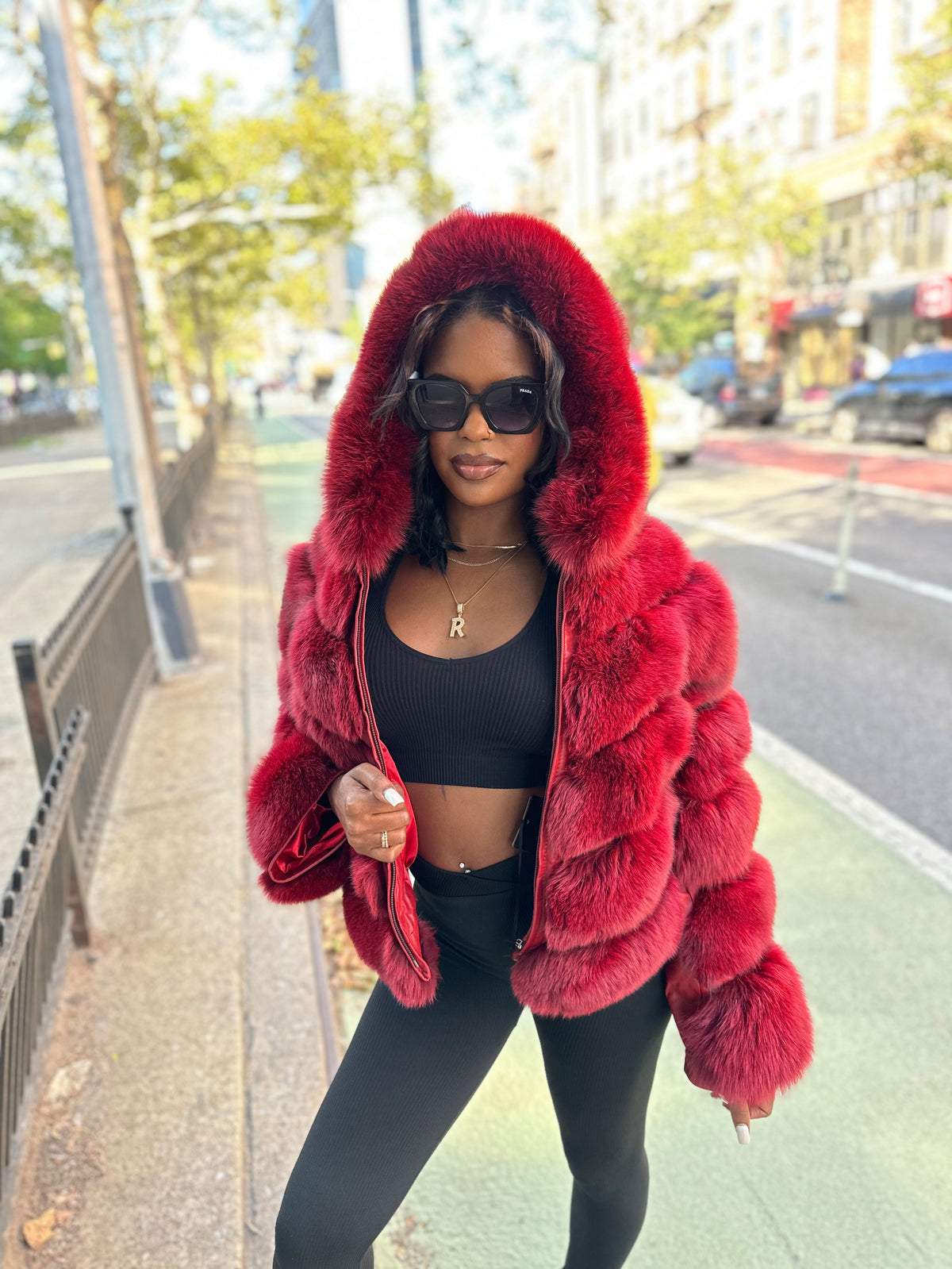 WOMEN 3 IN 1 WAIST LENGTH FOX FUR- WINE