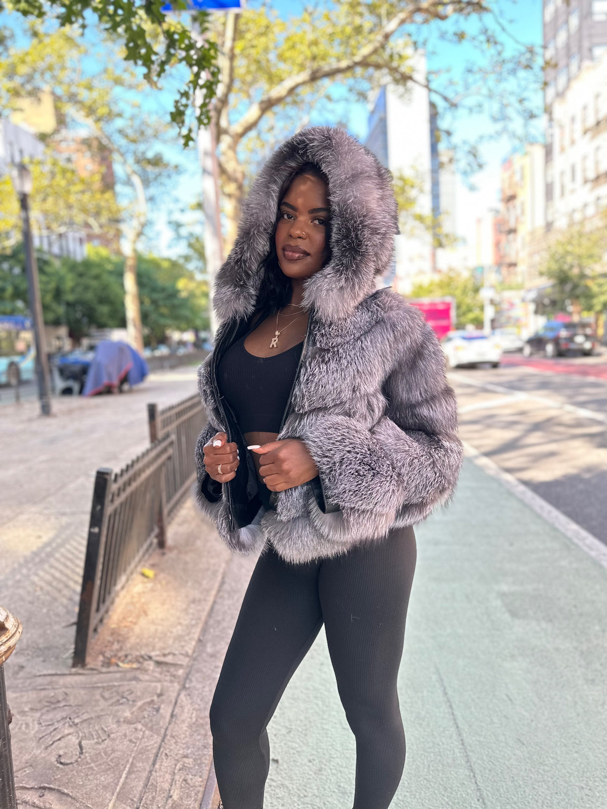 WOMEN 3 IN 1 WAIST LENGTH FOX FUR- SLIVER FOX