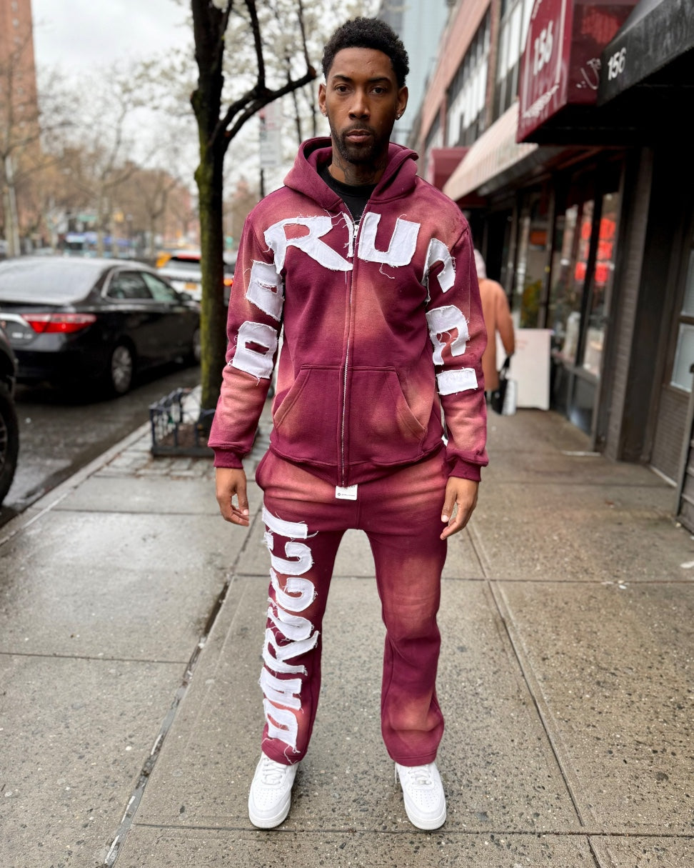 MEN TRACKSUITS- BURGUNDY/WHITE (NO RHINESTONES)