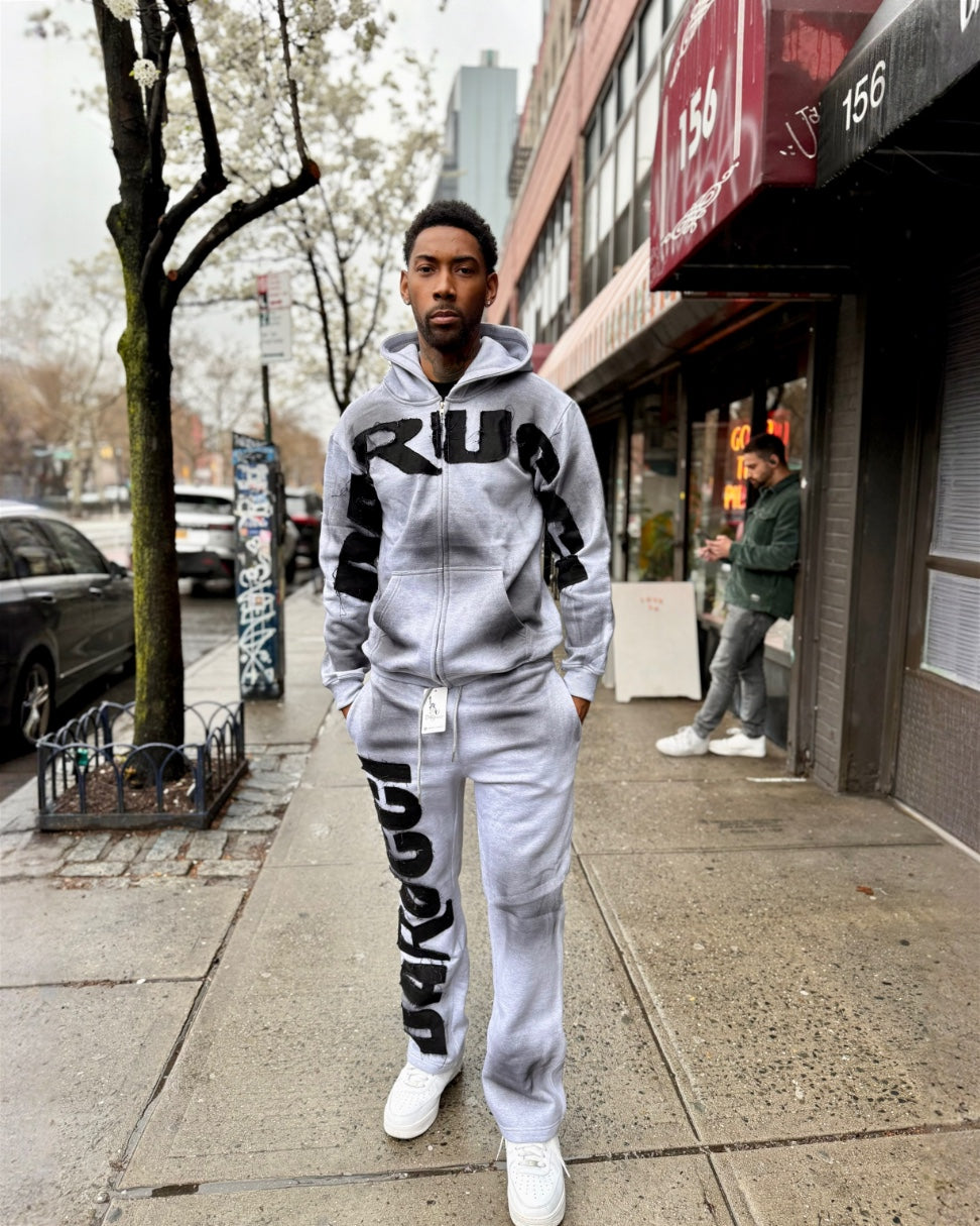 MEN TRACKSUITS- GREY/BLACK (NO RHINESTONES)