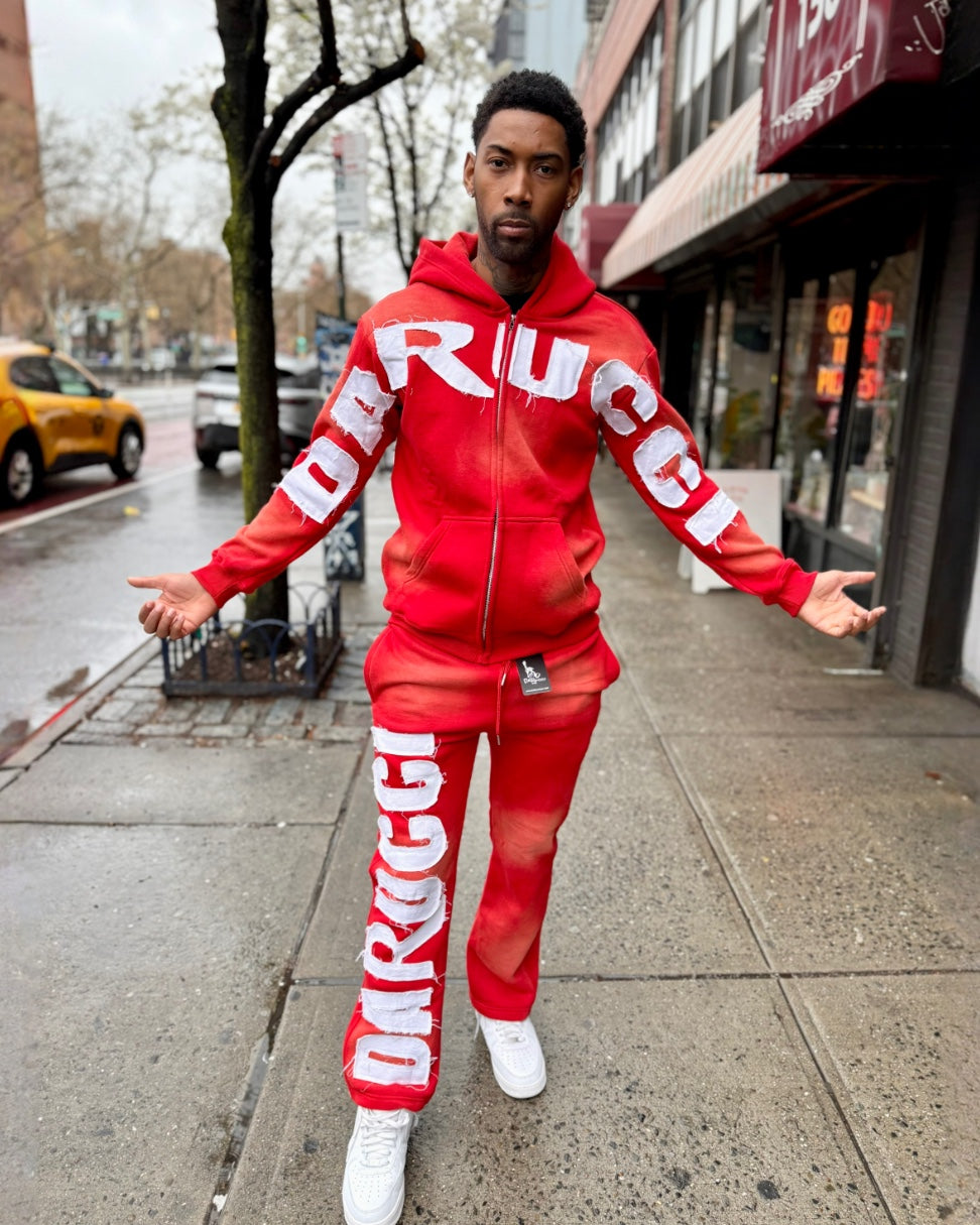 MEN TRACKSUITS- RED/WHITE (NO RHINESTONES)