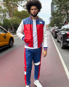 MEN LEATHER SUIT- MULTI COLOR BLUE, RED & WHITE