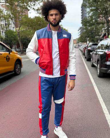 MEN LEATHER SUIT- MULTI COLOR BLUE, RED & WHITE