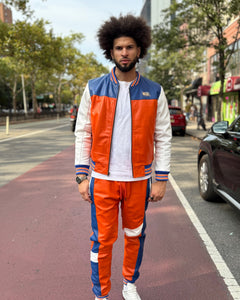 MEN LEATHER SUIT- MULTI COLOR ORANGE, BLUE & WHITE