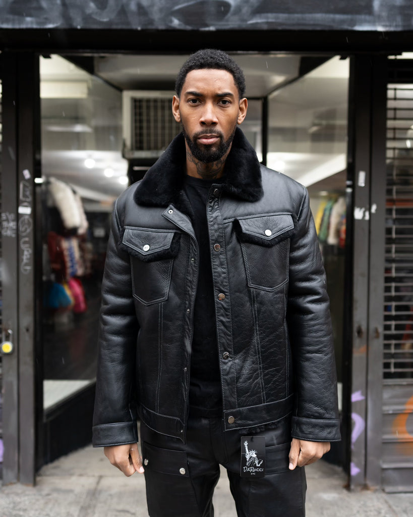 Shearling black denim jacket discount