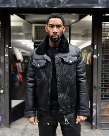 Shearling sales black jacket