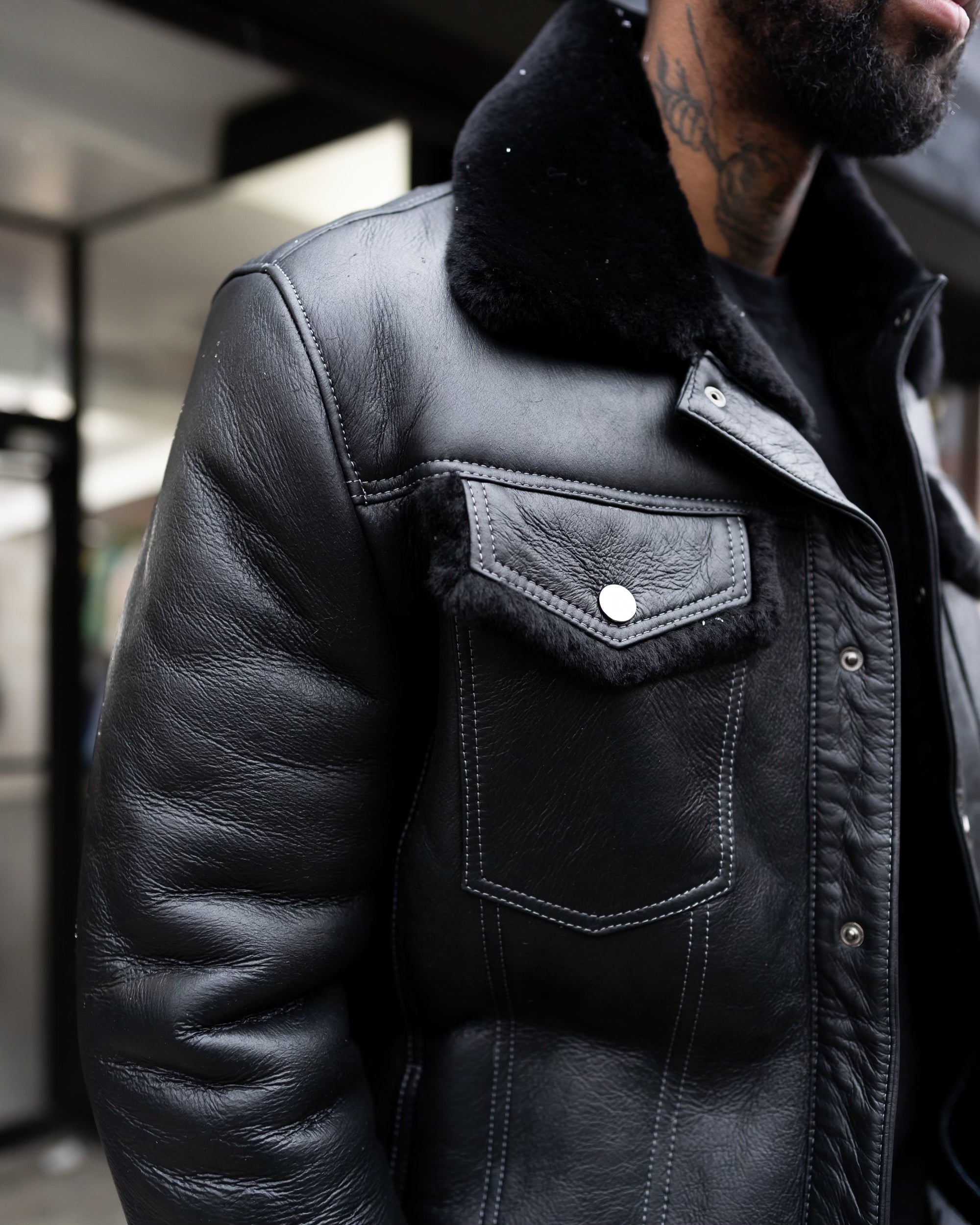 MEN SHEARLING-  BLACK DENIM STYLE SHEARLING
