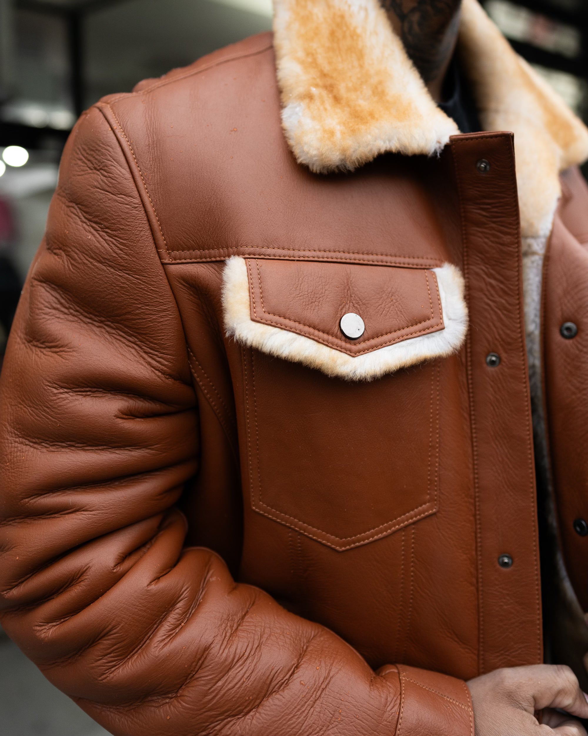 MEN SHEARLING-  COGNAC DENIM STYLE SHEARLING