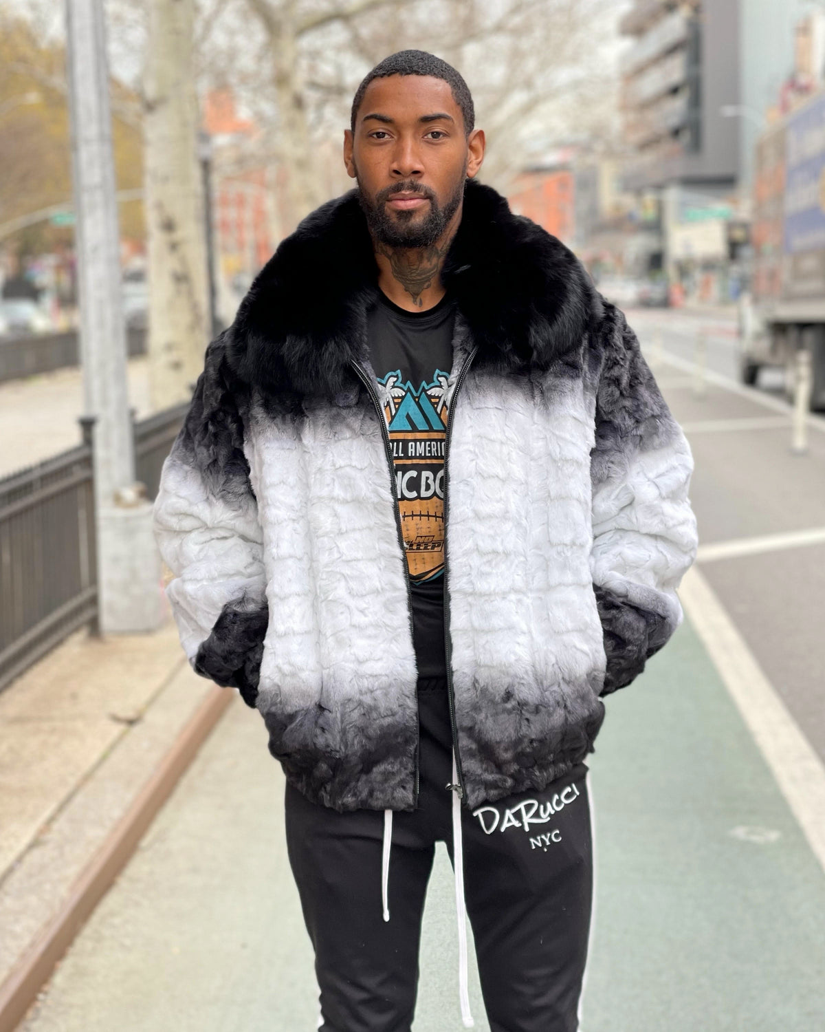 MEN MINK-  BLACK AND WHITE MINK BOMBER