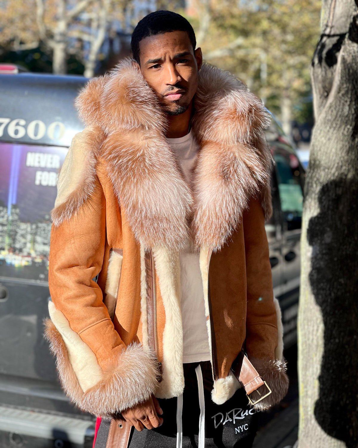 MEN SHEARLING- DISTRESSED COGNAC BIKER (CAMRON EDITION)