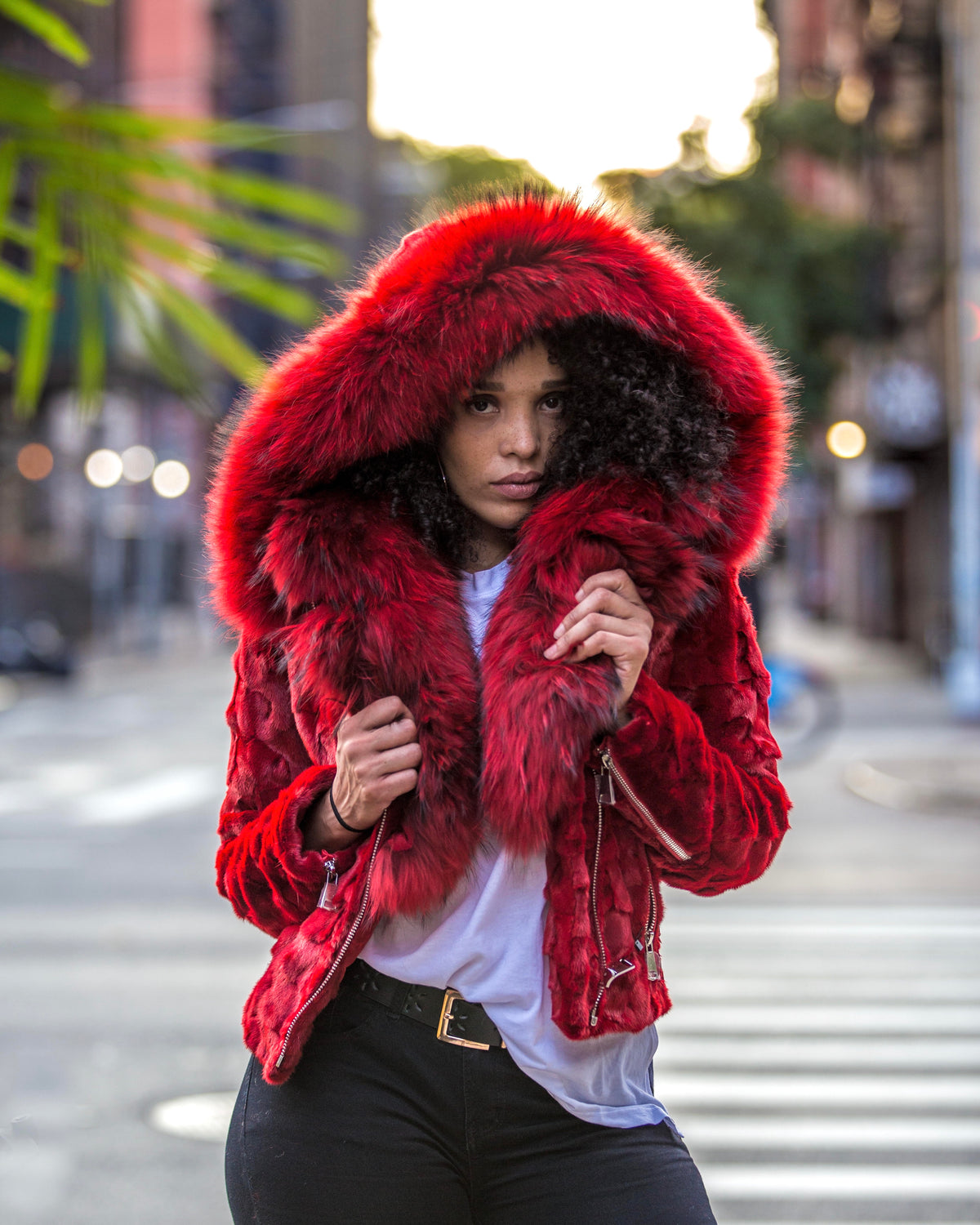 WOMEN MINK- RED MINK BIKER WITH RED FUR