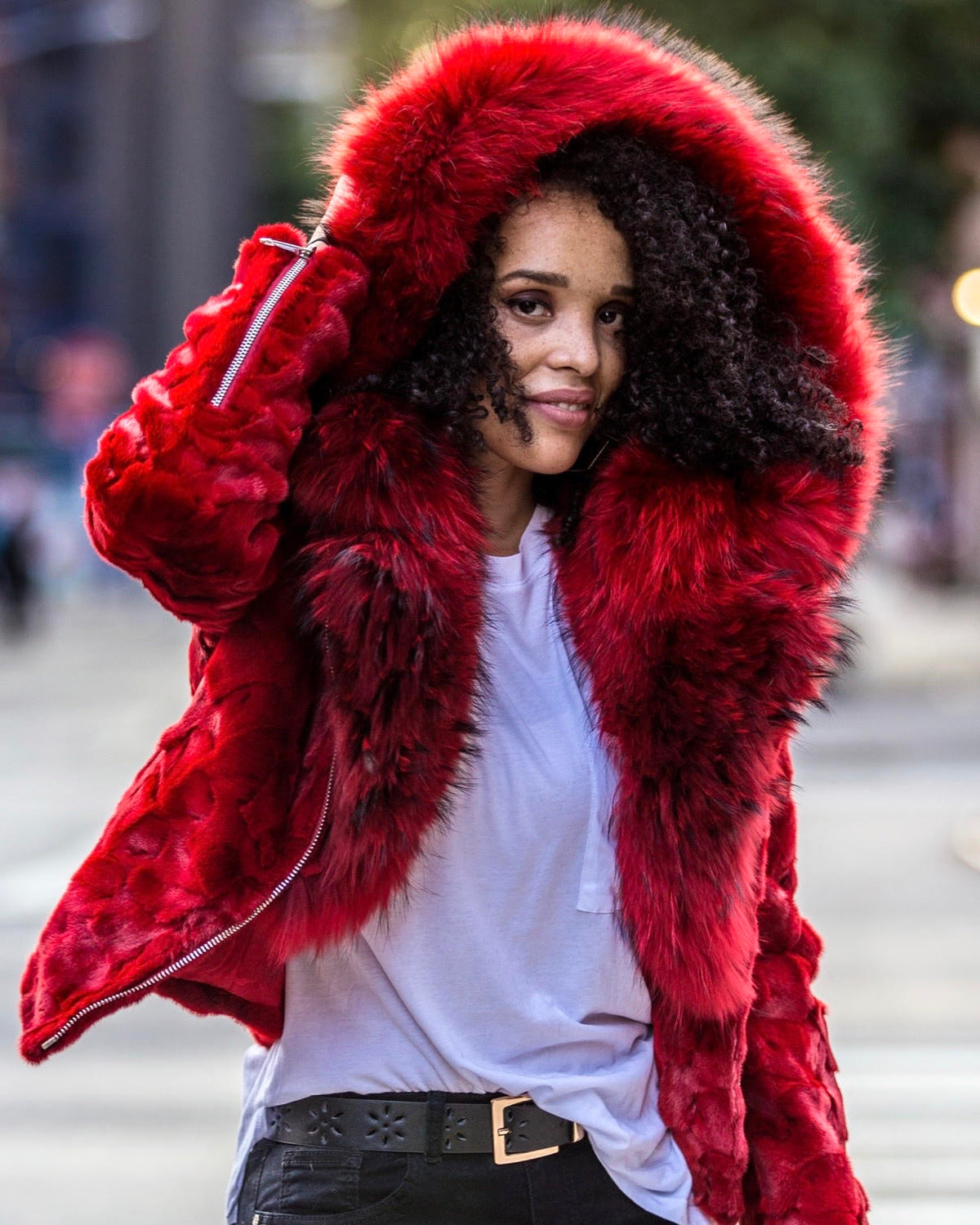 WOMEN MINK- RED MINK BIKER WITH RED FUR