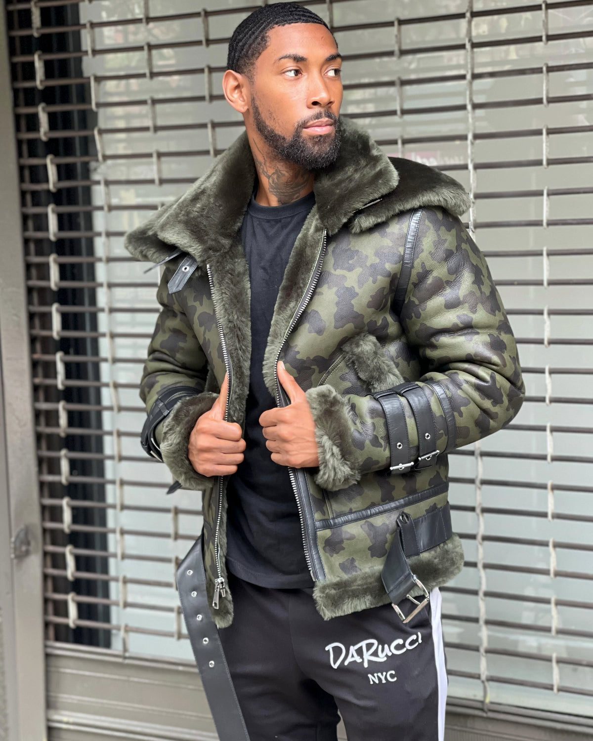MEN SHEARLING-  CAMO AVIATOR DOUBLE COLLAR