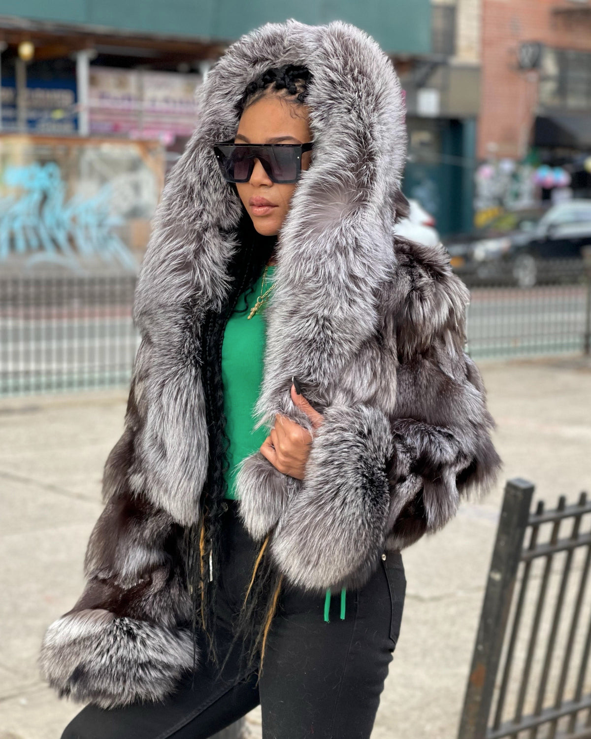 WOMEN -  SLIVER FOX BOMBER WITH HOOD