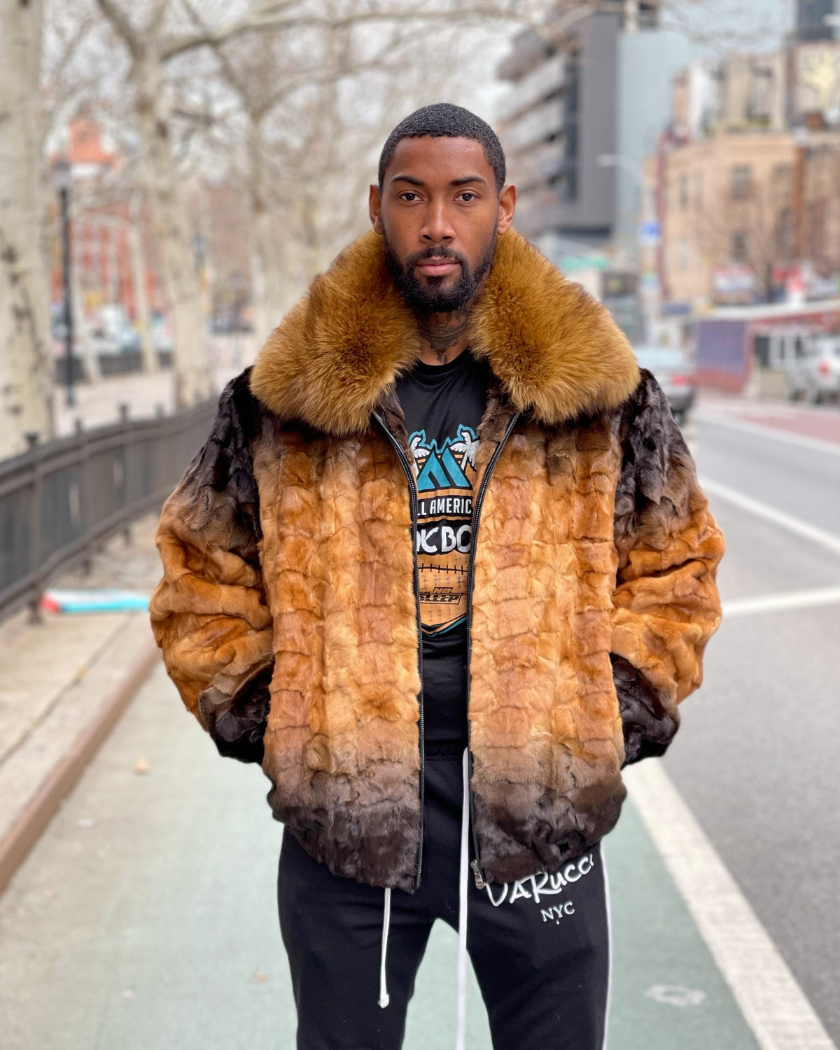 MEN MINK-  BLACK AND WHISKY MINK BOMBER