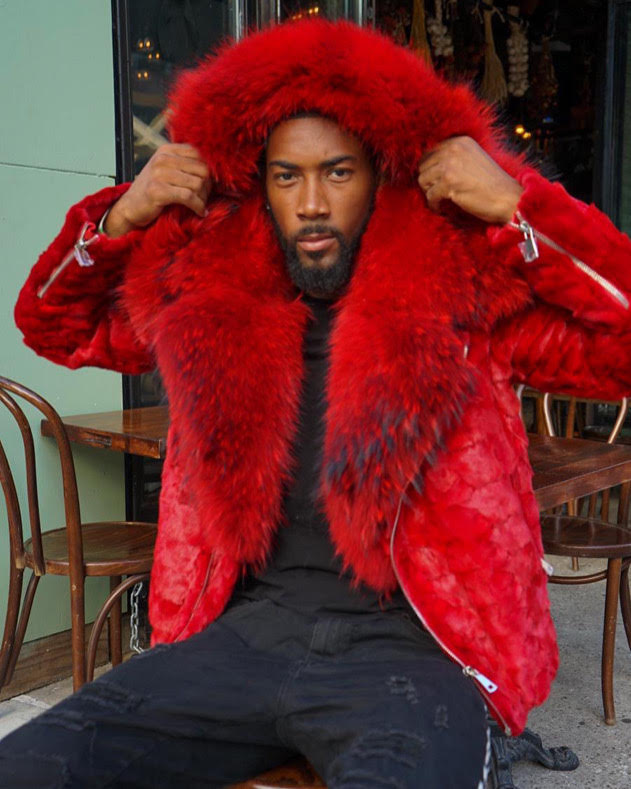 MEN MINK-  RED BIKER MINK WITH RED FUR