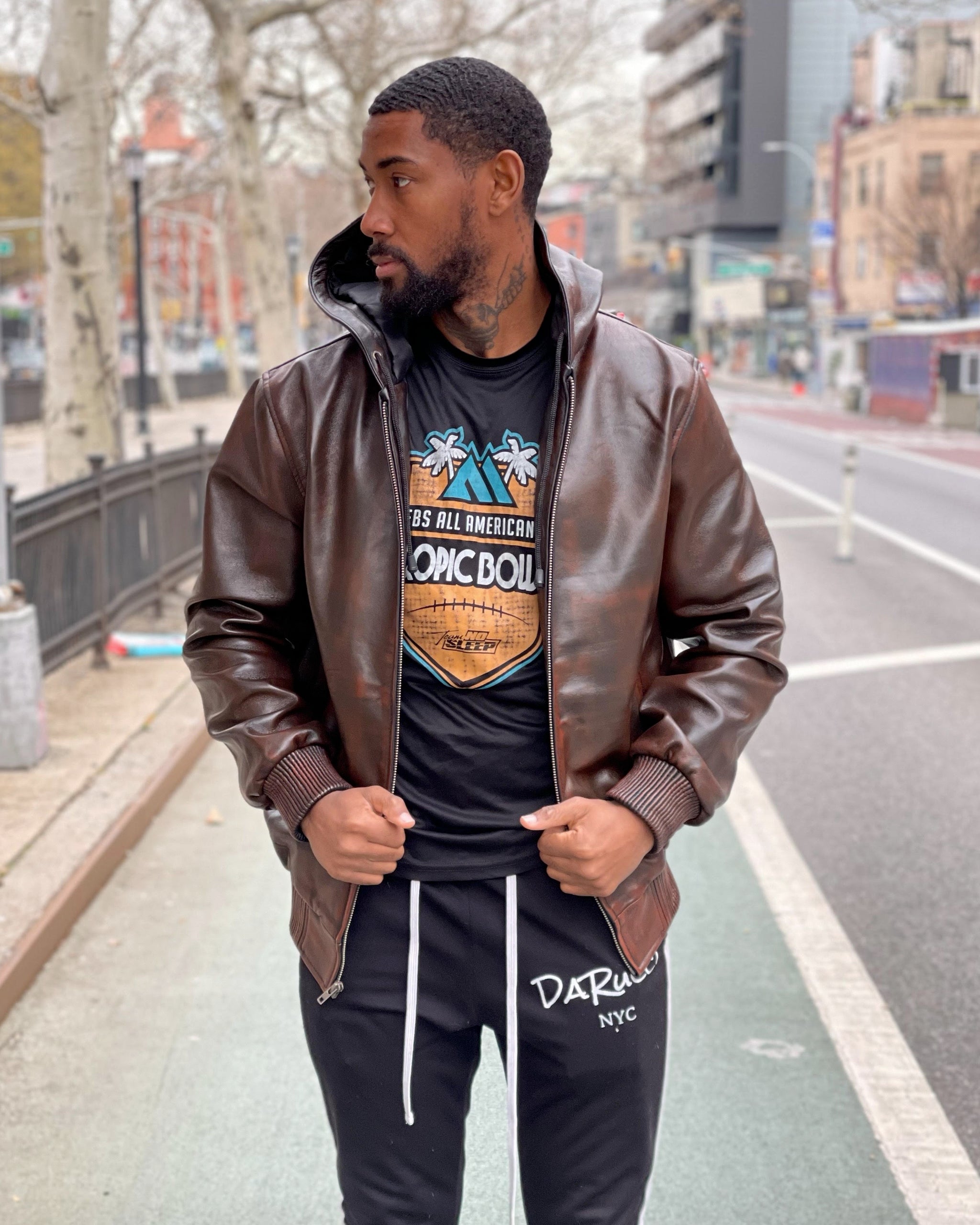 MEN LEATHER HOODIE- DISTRESSED BROWN – DaRucci Leather