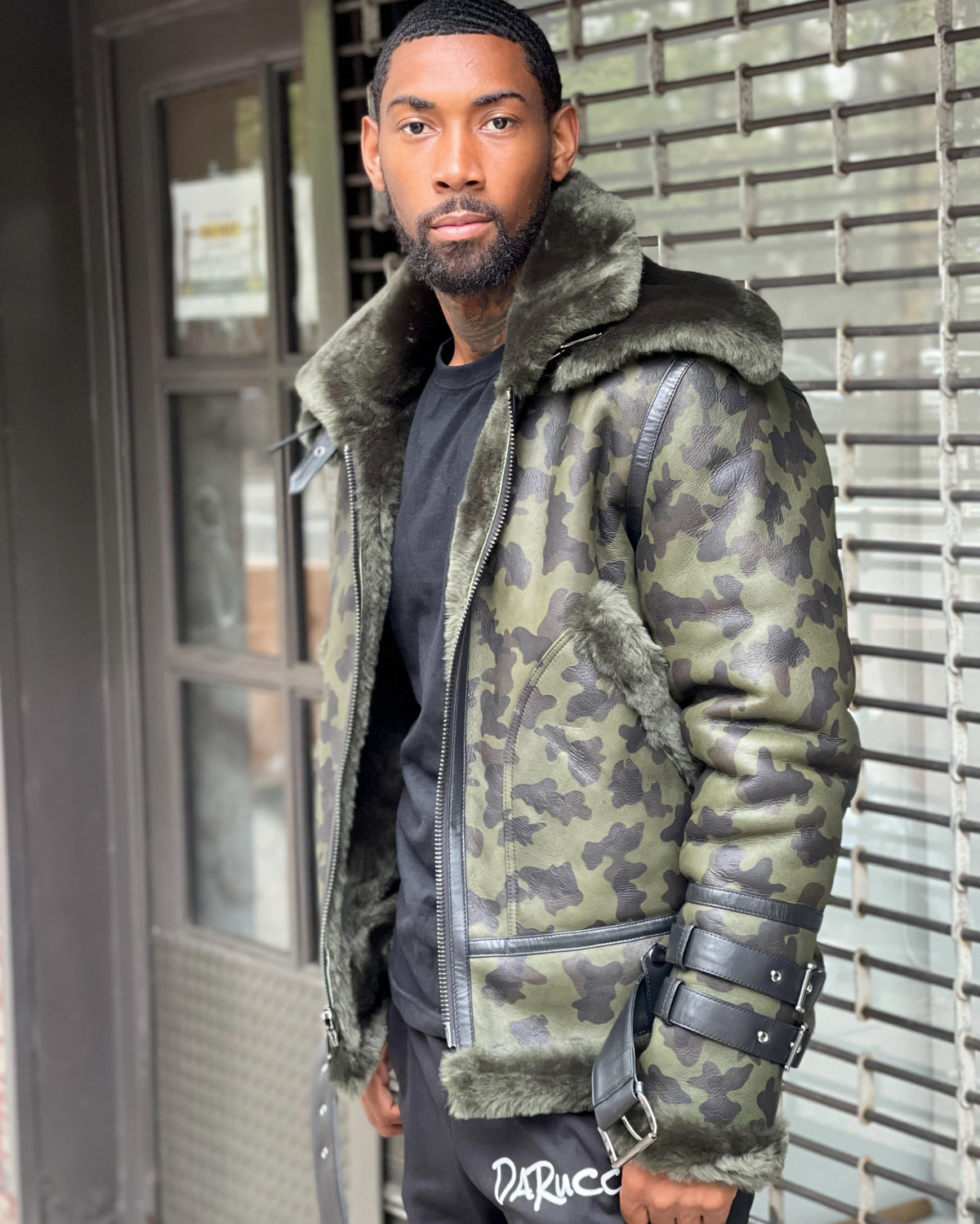 MEN SHEARLING-  CAMO AVIATOR DOUBLE COLLAR