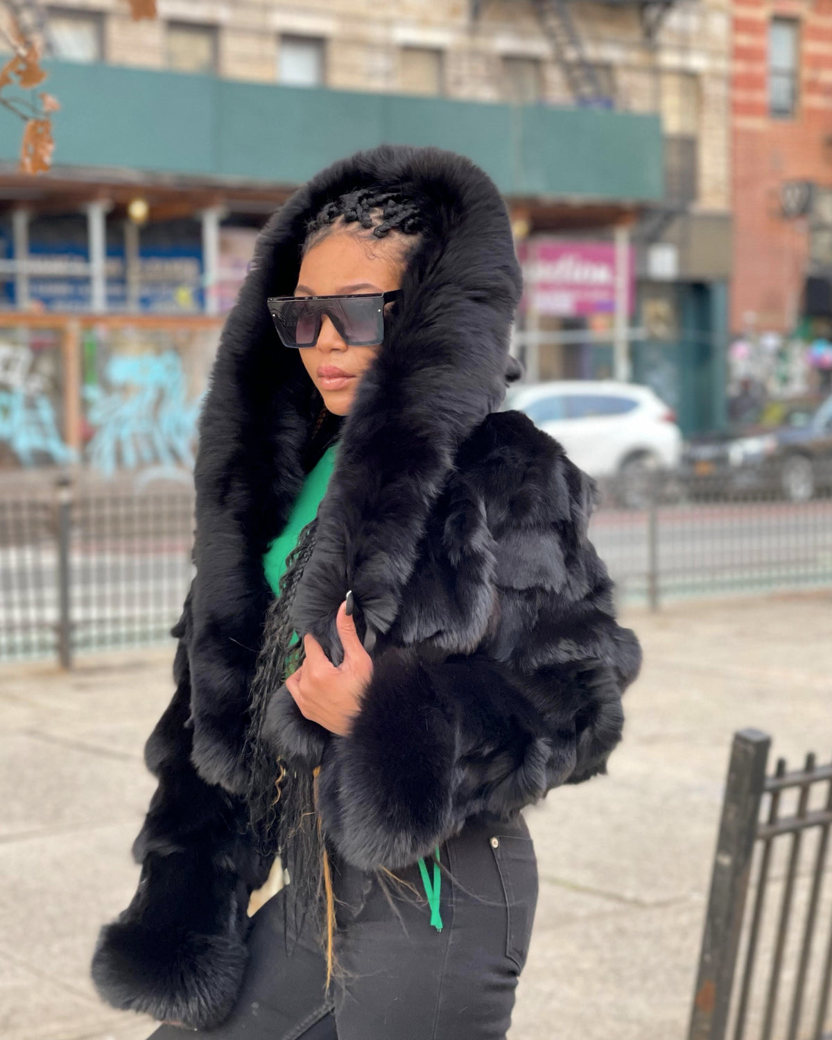WOMEN -  BLACK FOX BOMBER WITH HOOD