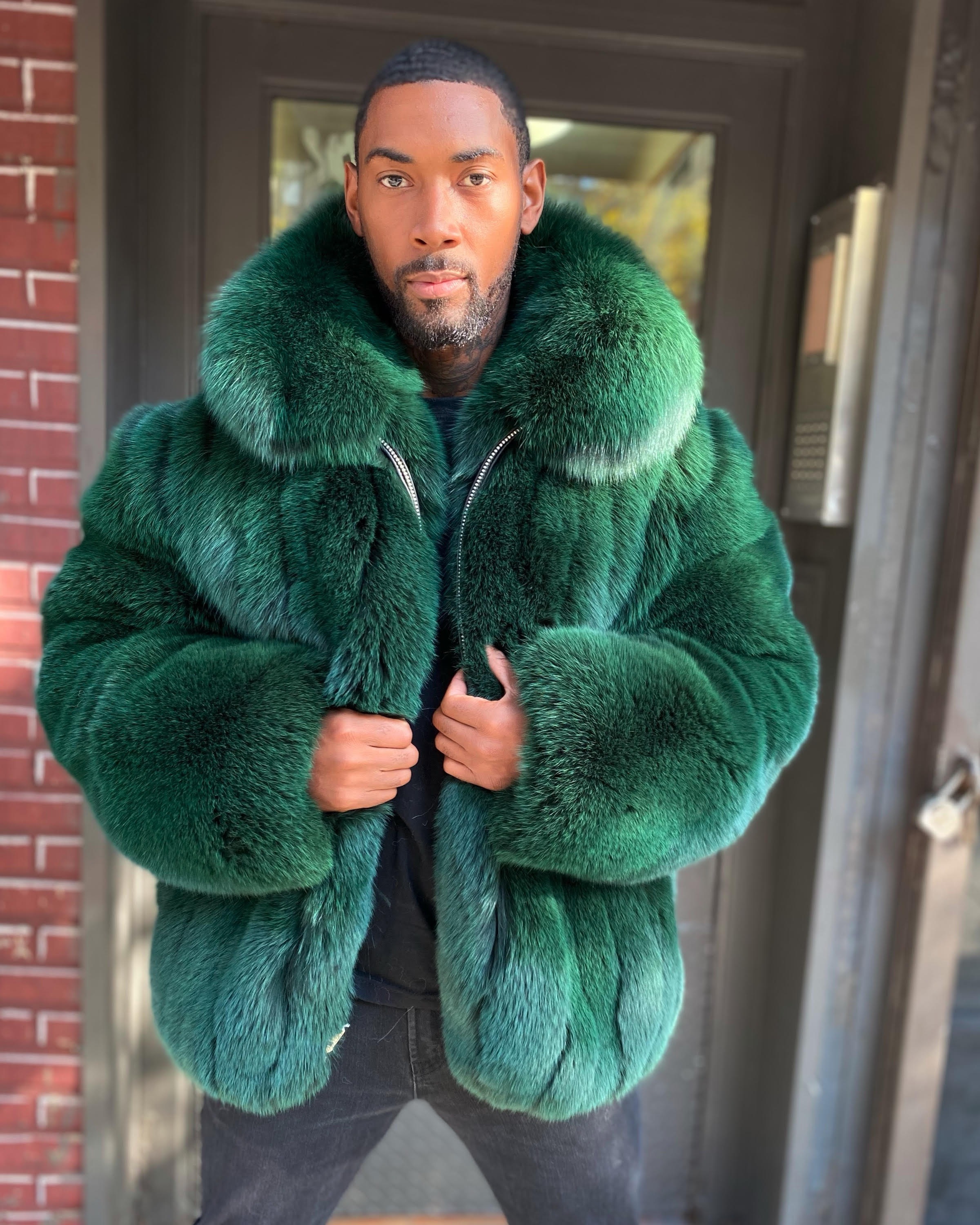 MEN - MONEY GREEN FOX FUR BOMBER – DaRucci Leather