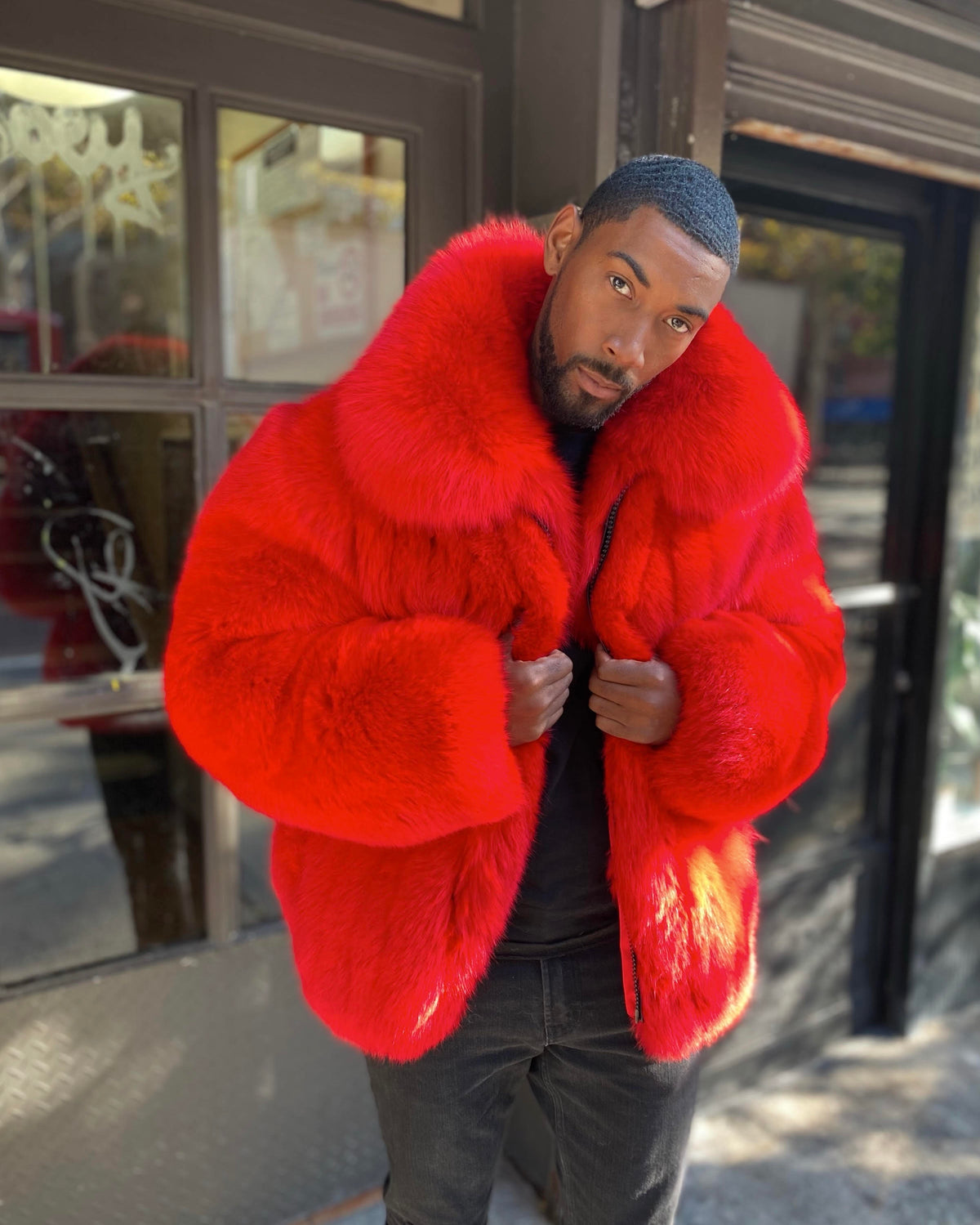 MEN -  RED GREEN FOX FUR BOMBER