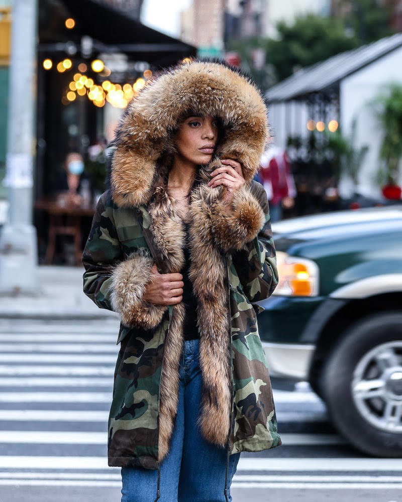 WOMEN PARKA CAMO WITH NATURAL FOX FUR