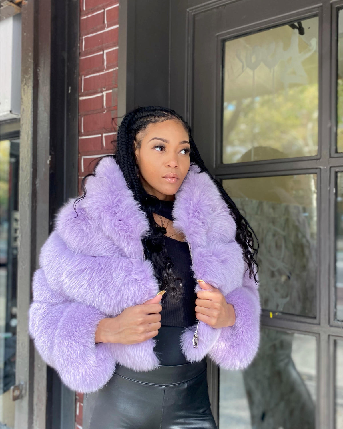 WOMEN CROP TOP- PURPLE FOX FUR WITH HOOD