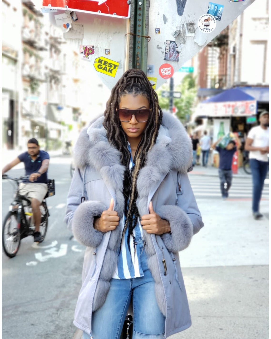 WOMEN PARKA- GREY WITH GREY FOX FUR – DaRucci Leather